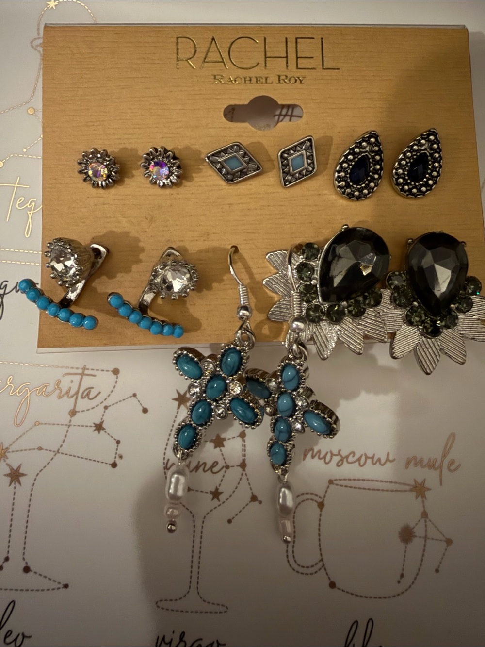 NEW RACHEL Rachel Roy Women’s Turquoise and Silver Earring Set of 6 pairs